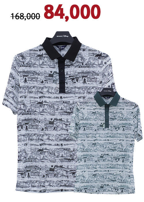 남성 신상 디즈니 골프 푸 만화 패턴이 전체를 감싼 티셔츠 DJ2MTS049
