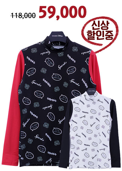여성 디즈니 골프 신상 스팍스 세련된 로고 패턴 폴라 티셔츠 SJ3LTS001
