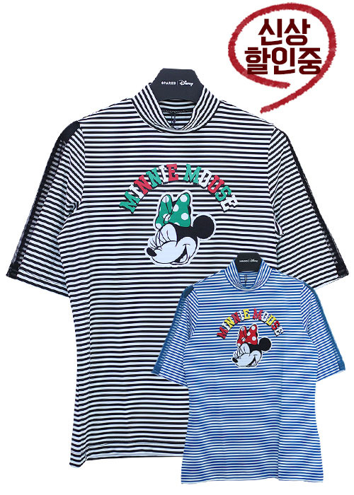 디즈니 골프 정품 신상 전체 스트라이프 디자인과 시스루 여성 반팔 티셔츠 DK1LTS019
