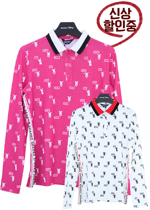 신상 디즈니 골프 정품 스팍스 캐릭터 패턴과 라인 잡아주는 여성 티셔츠 SK1LTS004
