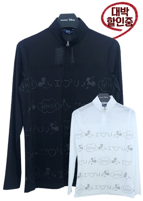 디즈니 골프 신상 반짝 패턴과 시스루 여성 긴팔 티셔츠 DK1LTS003