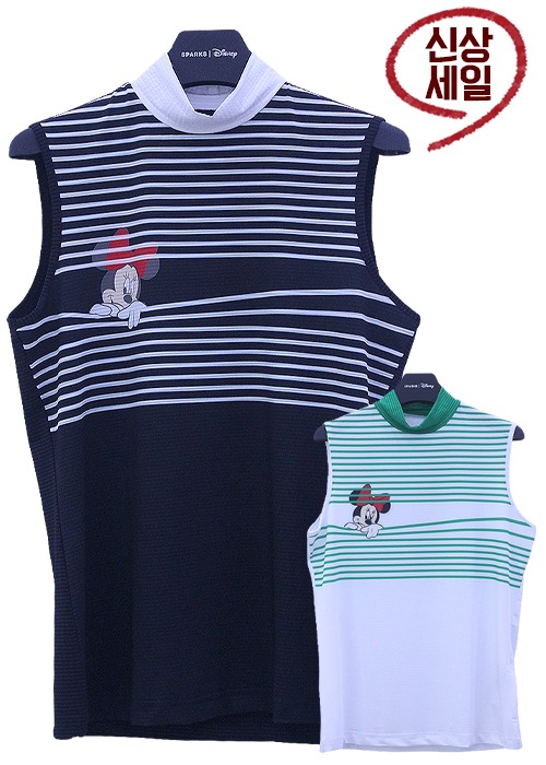 디즈니 골프 스트라이프 시스루 여성 민소매 여름 폴라 티셔츠 DK2LTS048