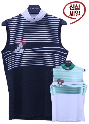디즈니 골프 스트라이프 시스루 여성 민소매 여름 폴라 티셔츠 DK2LTS048